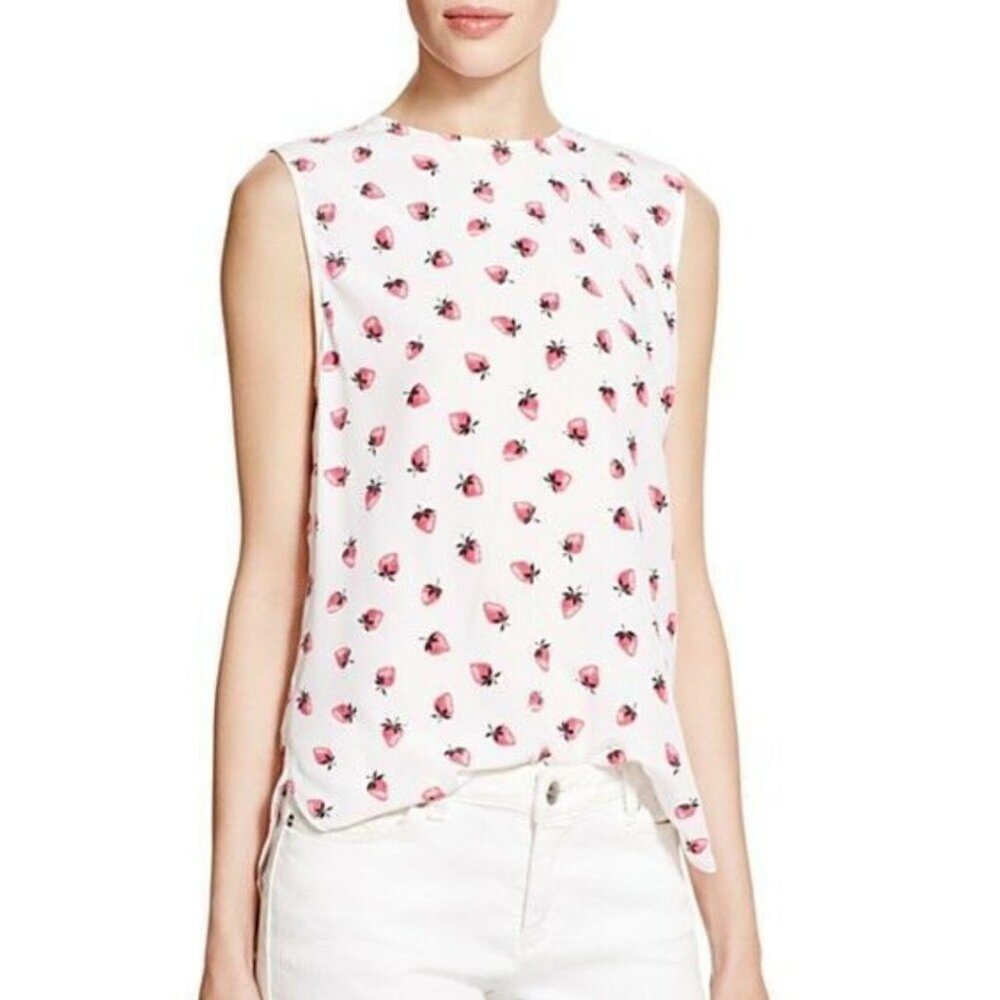 Equipment Lyle Sleeveless Silk Top White Strawberry Print Tank XS